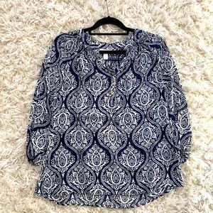 Blue and white sheer blouse